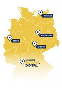 Deutschlandkarte für die Standorte der Messe für digitale Bildung BILDUNG.DIGITAL, BILDUNG.DIG!TAL EdTech Show, Digital Learning Innovations, Digitale Bildungslösungen in Deutschland, Innovation im Bildungsbereich